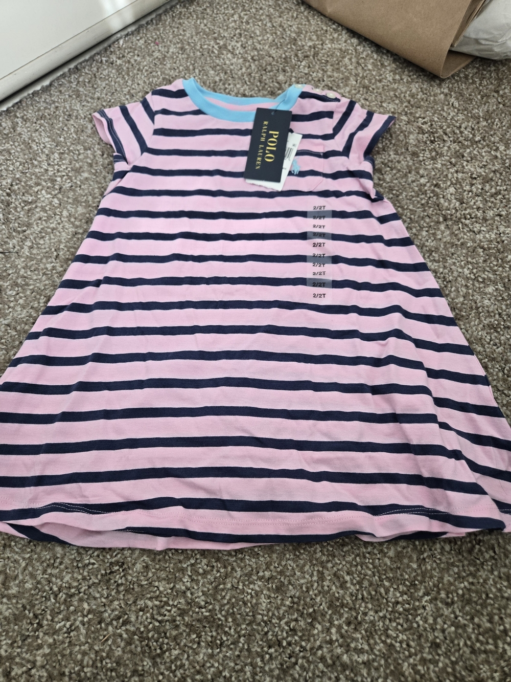 Polo Ralph Lauren Pink & Navy Striped Tee with Aqua Trim